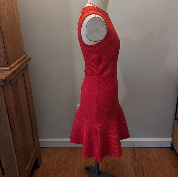 NWT ANTHROPOLOGIE  Shoshanna Annika Sz 6 A-Line Metallic Red Flame Dress Flounce - Picture 3 of 10